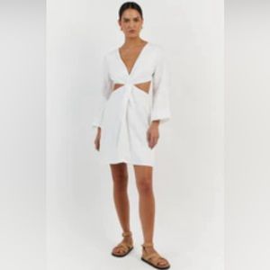 DISSH TINA WHITE LINEN TWIST MINI DRESS